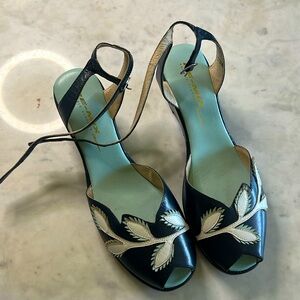Re-mix vintage shoes Flora Navy blue